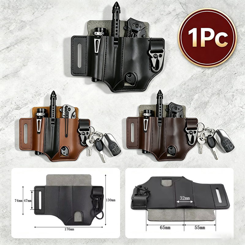 Edc Carry Belt Leather - Cowhide เอวแขวนแบบพกพายุทธวิธี Edc เครื่องมือกลางแจ้ง Camping ไฟฉายมีดพับ