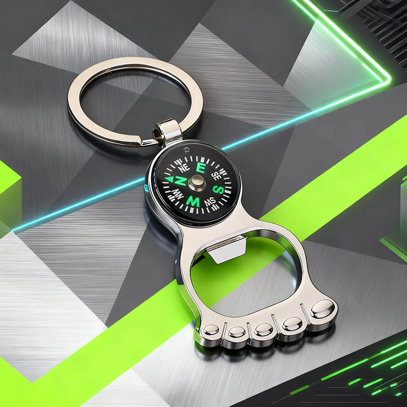 Compass Keychain Mini - ที่ไม่ซ้ํากันเข็มทิศเดินเรือพวงกุญแจโลหะรอบหัวเข็มขัดหางเสือที่เปิดขวด Iron Tower พวงกุญแจ Camping Party