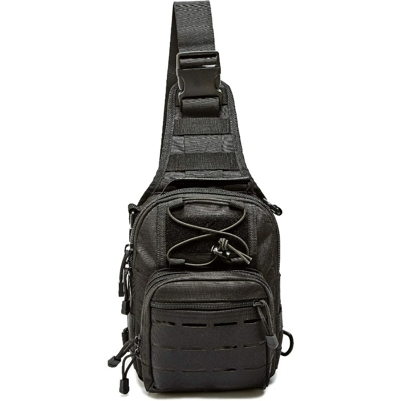 Edc Concealed Carry Backpack - กระเป๋าสะพายข้างแบบยุทธวิธีขนาดกะทัดรัดสำหรับพกพาซ่อนตัว พร้อมช่องใส่ปืนแบบ MOLLE และช่องใส่ของ EDC (สีดำ)