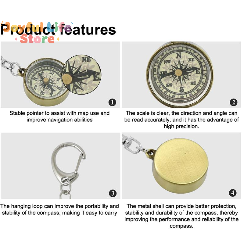 Compass Keychain Mini - อุปกรณ์ปีนเขาลดราคา พวงกุญแจเครื่องมือวินเทจ น็อตมั่งพกพา น็อตมั่งขนาดเล็ก พวงกุญแจ น็อตมั่งสำหรับตั้งแคมป์