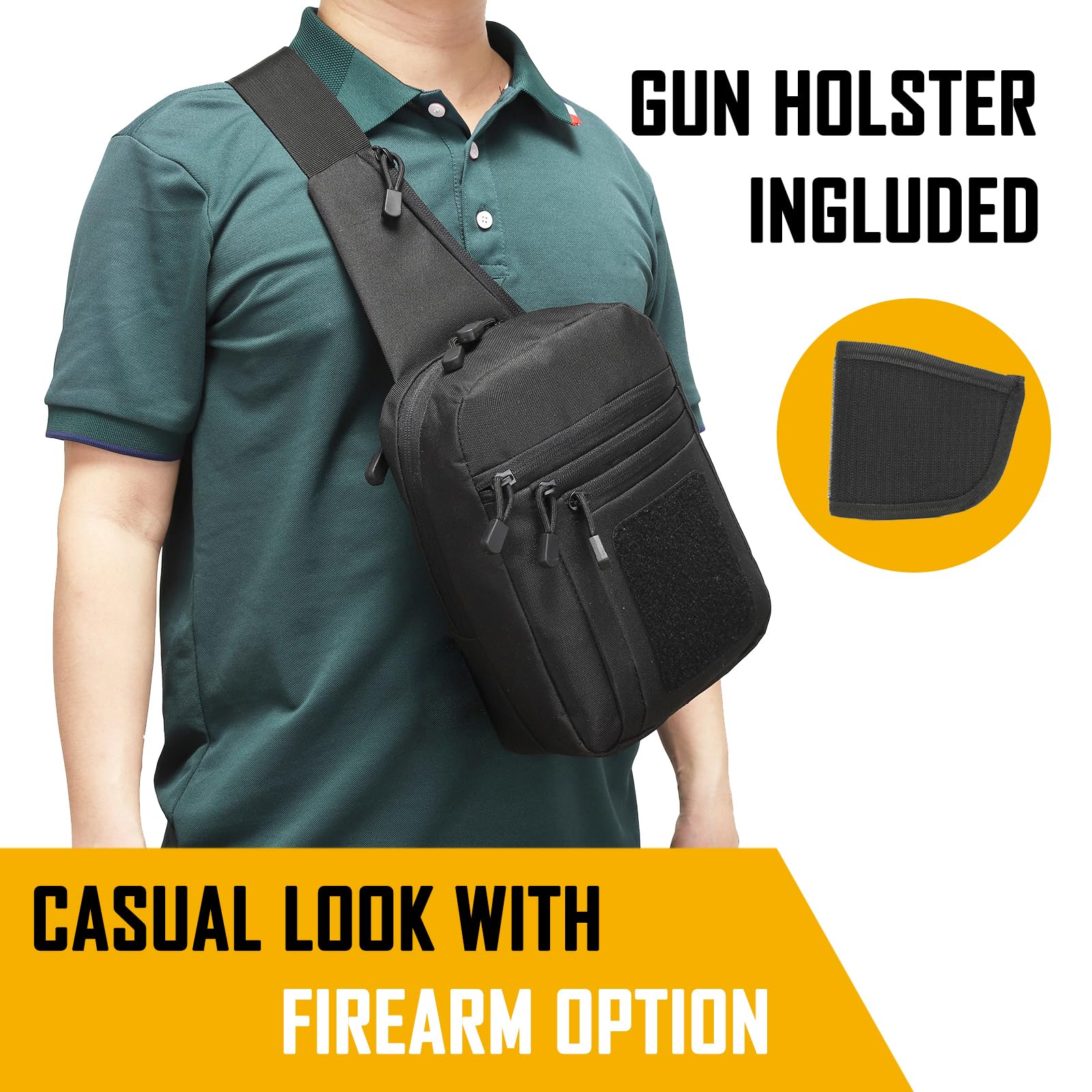 Appendix Carry Edc - กระเป๋าคาดอกแบบซ่อนปืนสำหรับผู้ชาย, กระเป๋าสะพายข้างแบบซ่อนปืน, กระเป๋า EDC, กระเป๋าสะพายไหล่ไนลอนคุณภาพสูง, กระเป๋าคาดอกสำหรับปืนพก